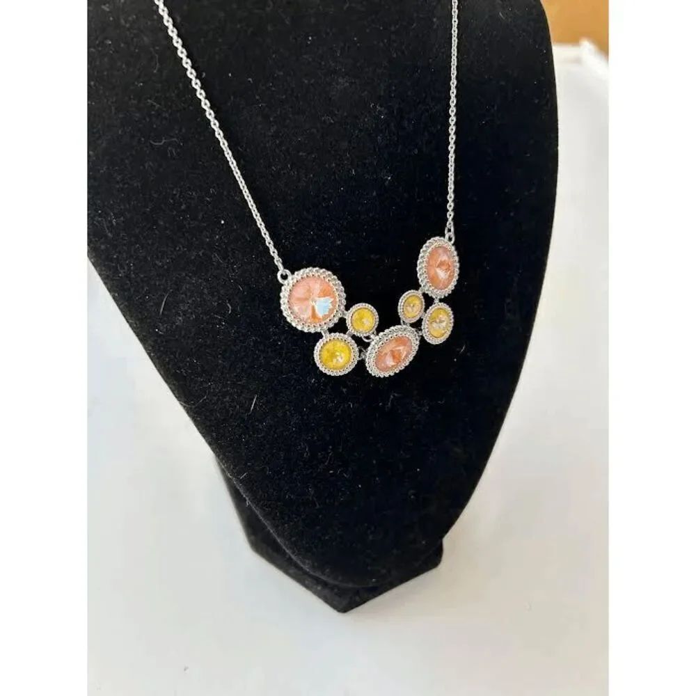 Vintage Signed "TCS" Crystal Pastel Colors In Silver Settings Necklace Ensemble